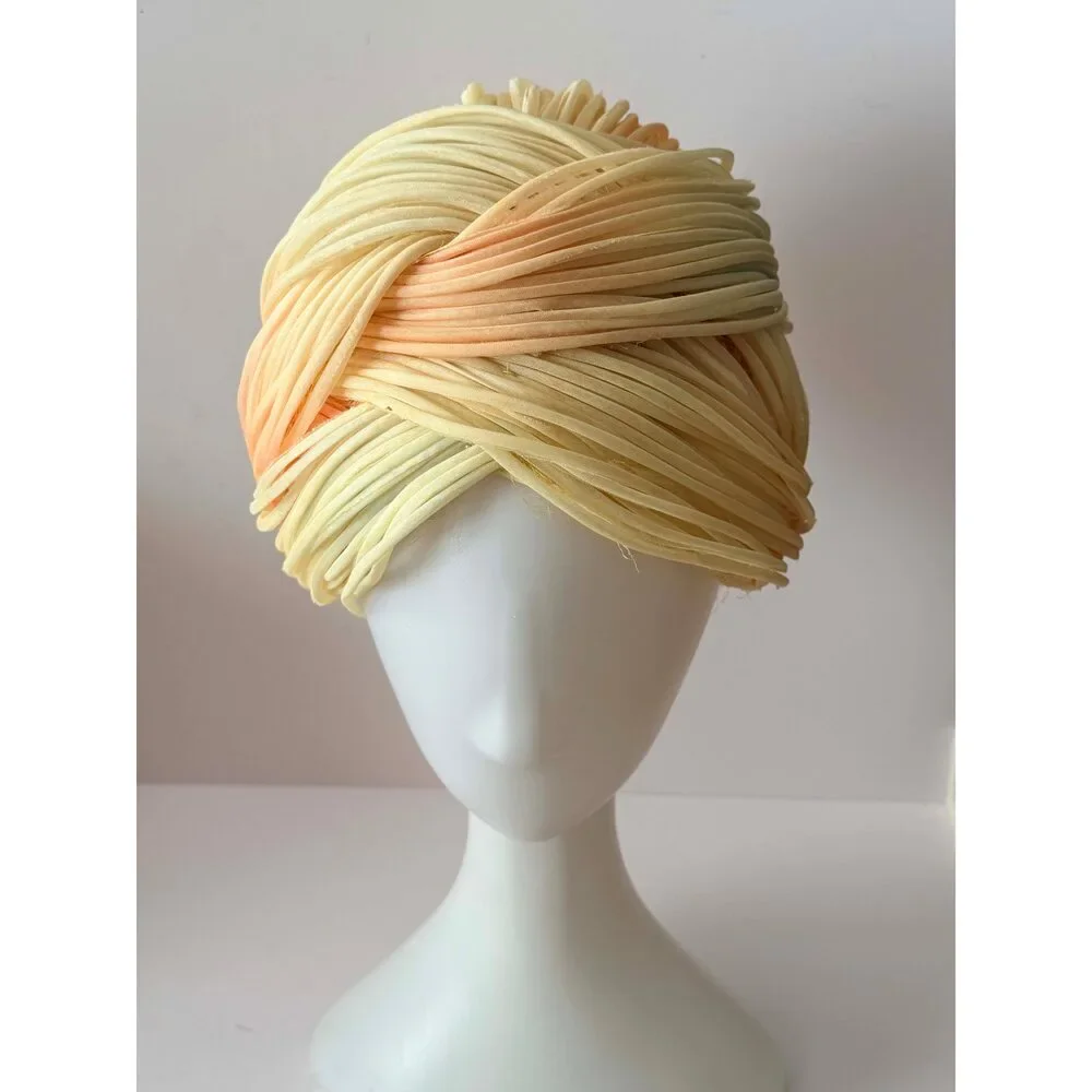 Vintage 1950s Christian Dior Chapeaux Silk Wrapped Turban Hat – Peach Ivory Cou